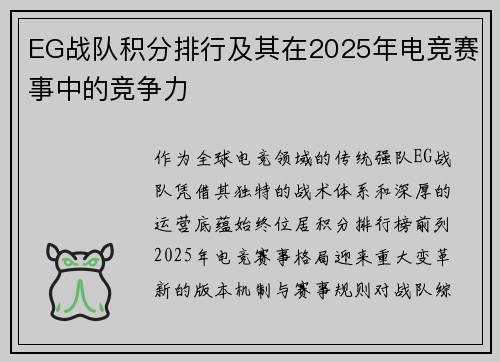 EG战队积分排行及其在2025年电竞赛事中的竞争力