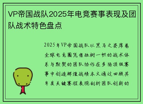 VP帝国战队2025年电竞赛事表现及团队战术特色盘点